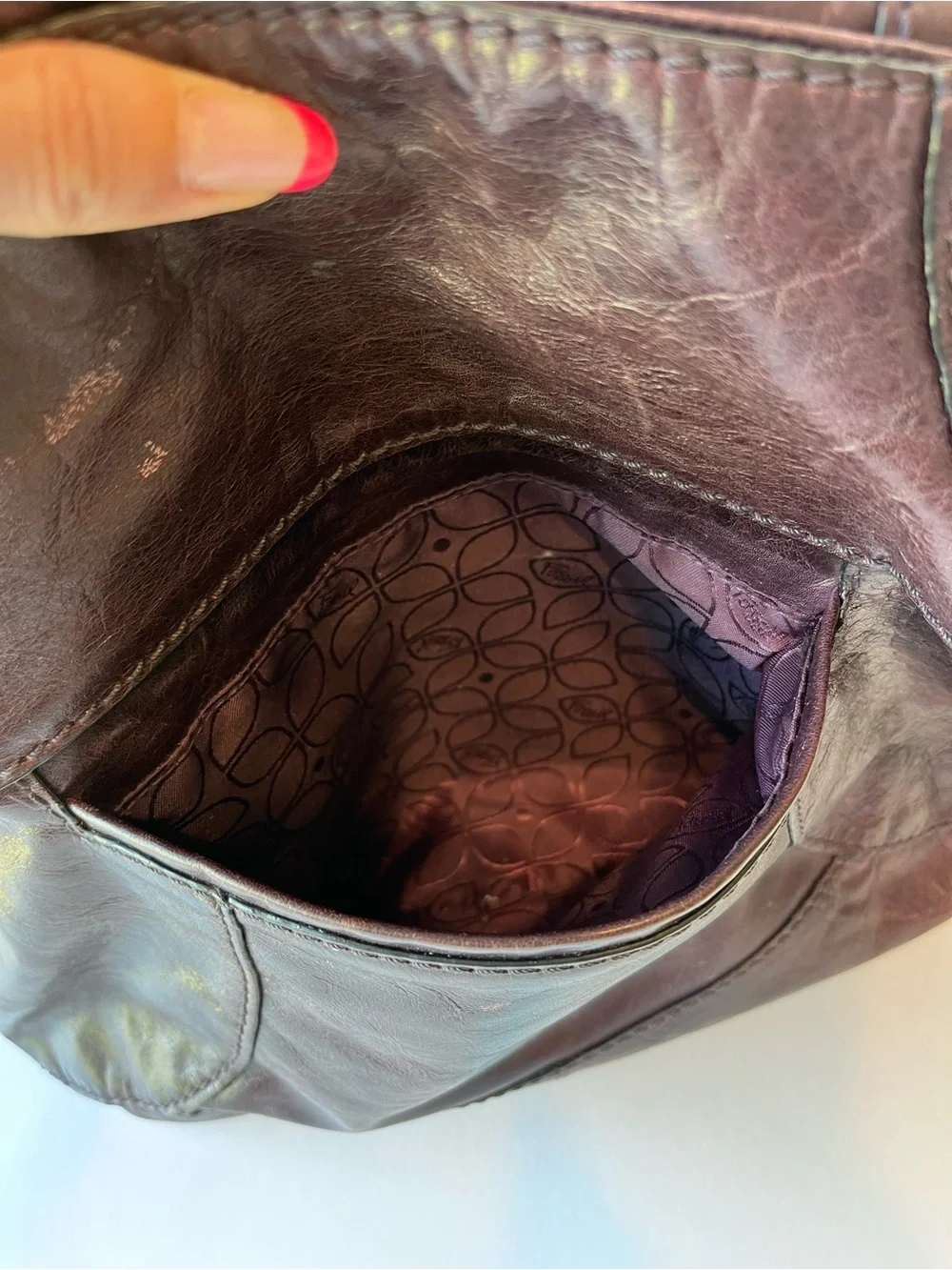 Vintage Fossil Dark Plum Messenger Boho Bag